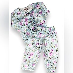 Laura Dare Girls Satin Long Sleeve Pajamas Toddler Floral Dainty PJs Size 2T